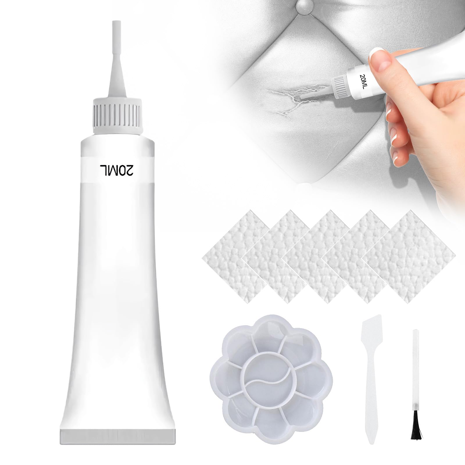 APODESS Leder Reparatur Set,Lederreparatur Creme Kunstleder Reparaturset mit Schwamm & Poliertuch Leder Restaurator für Autositzcouch und Jacke (Weiß) von APODESS