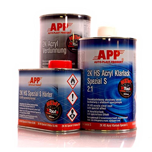 APP 2K HS Klarlack SpezialS (kratzfest) 1 Liter + 0,5 Liter Härter kurz 1L Verdünnung 020109KV von APP