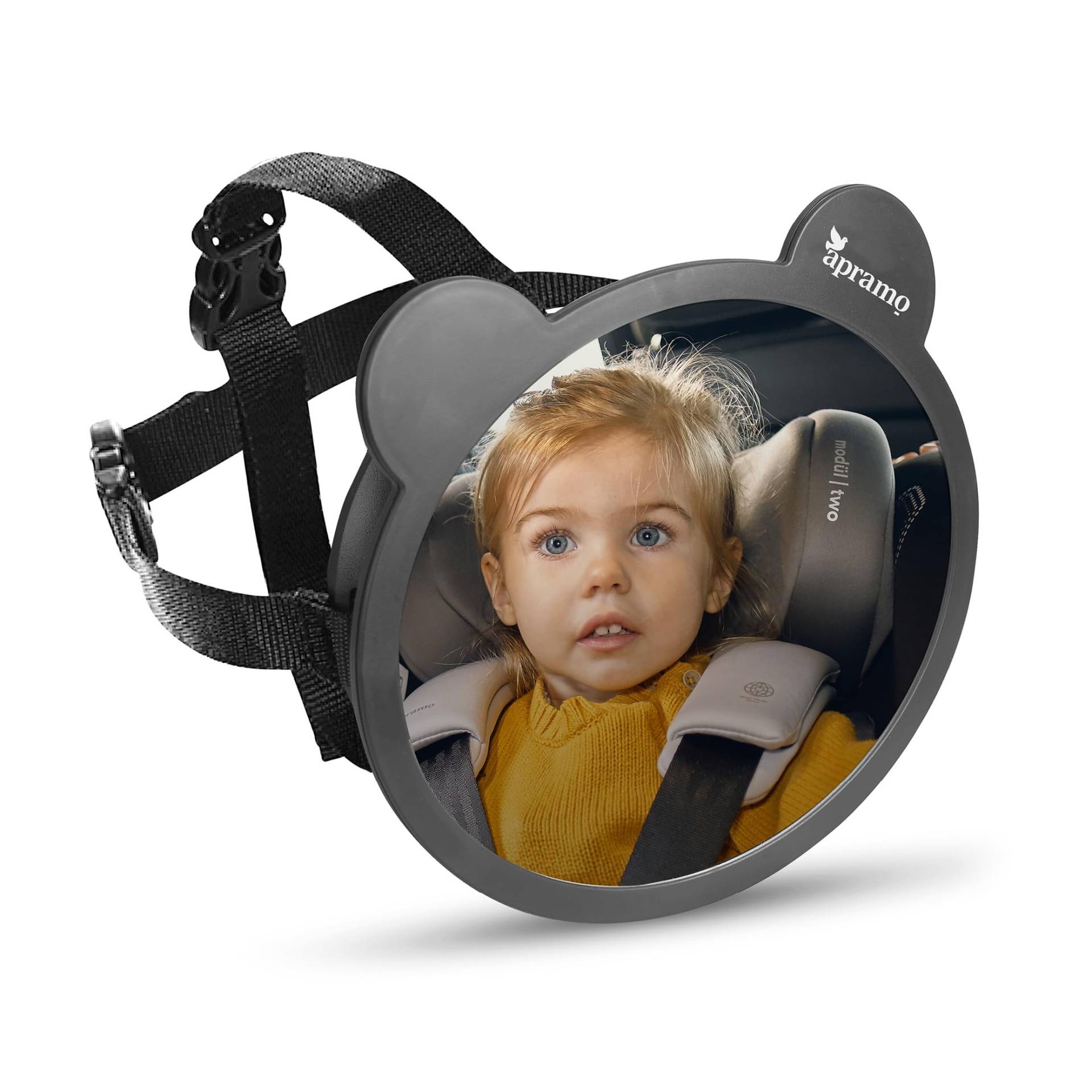 APRAMO Baby Rücksitzspiegel 360° Schwenkbar Auto Baby Spiegel, 100% Bruchsicherer Rückspiegel für Kindersitz und Babyschale, Geeignet für allerlei Kopfstützen, Autospiegel in optimaler Größe von APRAMO