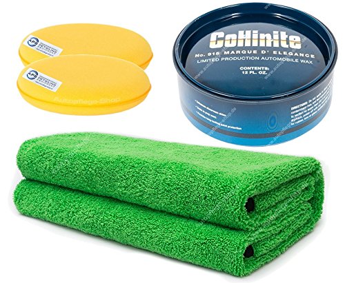 Collinite Marque d`Elegance Carnauba Paste Wax No.915 340gr. +2 Pads + APS Pro Green Pepper Edgeless Microfasertuch 380GSM 45x45cm von APS - Autopflege-Shop.de