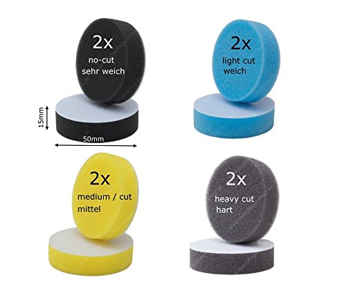 APS Pro 8X Polierschwämme Polierpads in 4 Härtestufen passend für Micropolierer Proxxon WPE, WPA, Rupes iBrid (8 Mini Pads Ø50) von APS Pro