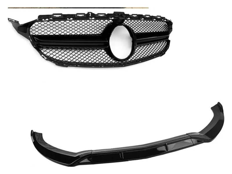 Frontkühlergrills Für Mercedes Für B&ENZ C Klasse W205 Sport C200 C250 C300 C350 2015-2018 Untere Stoßstange Spoiler Splitter Vorne Niere Kühlergrill(Schwarz) von APTKCMCNVG