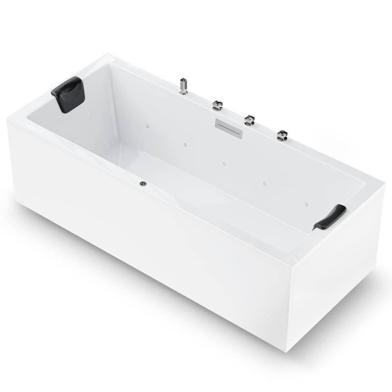 AQUADE Acryl Badewanne 190x90 Modell: Neu ULM - Weiß Badewanne Komplettset 190x90 - Badewannen mit Wannenfüßen + Schürze + Wannenrandarmatur + Nackenkissen + Led von AQUADE