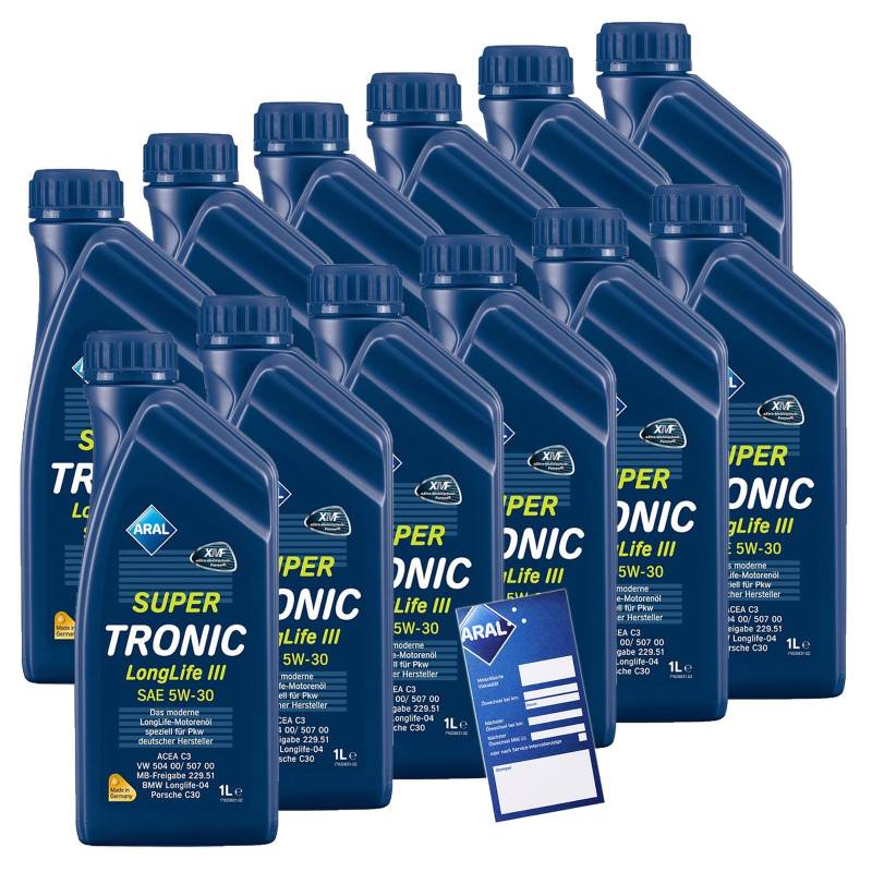 12x 1 L Liter ARAL SuperTronic Longlife III 3 5W-30 Motoröl inkl. Ölwechselanhänger von ARAL
