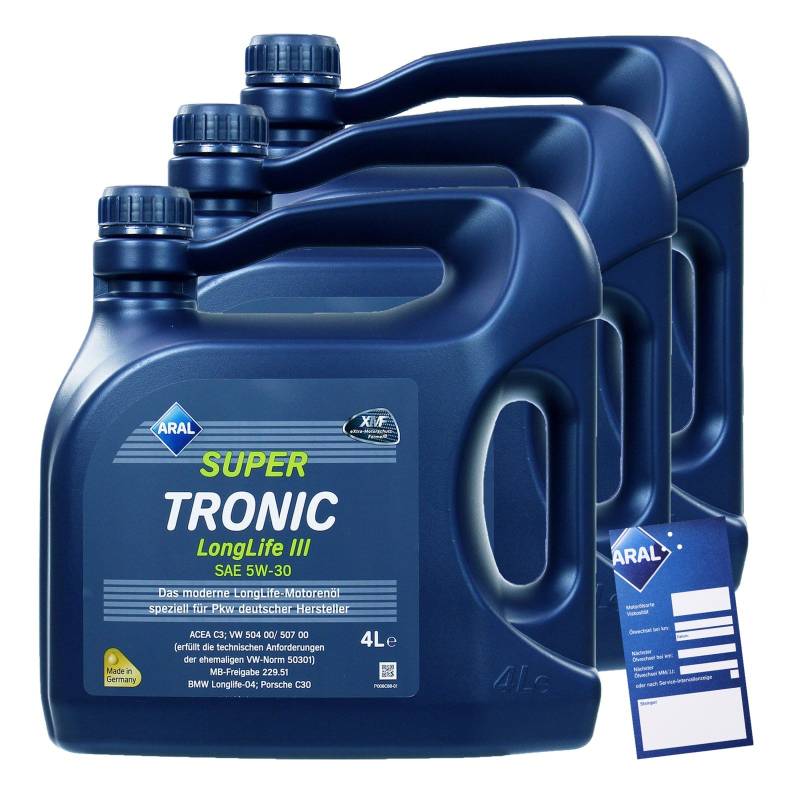 3x 4 L = 12 Liter ARAL SuperTronic Longlife III 3 5W-30 Motoröl inkl. Ölwechselanhänger von Quorx
