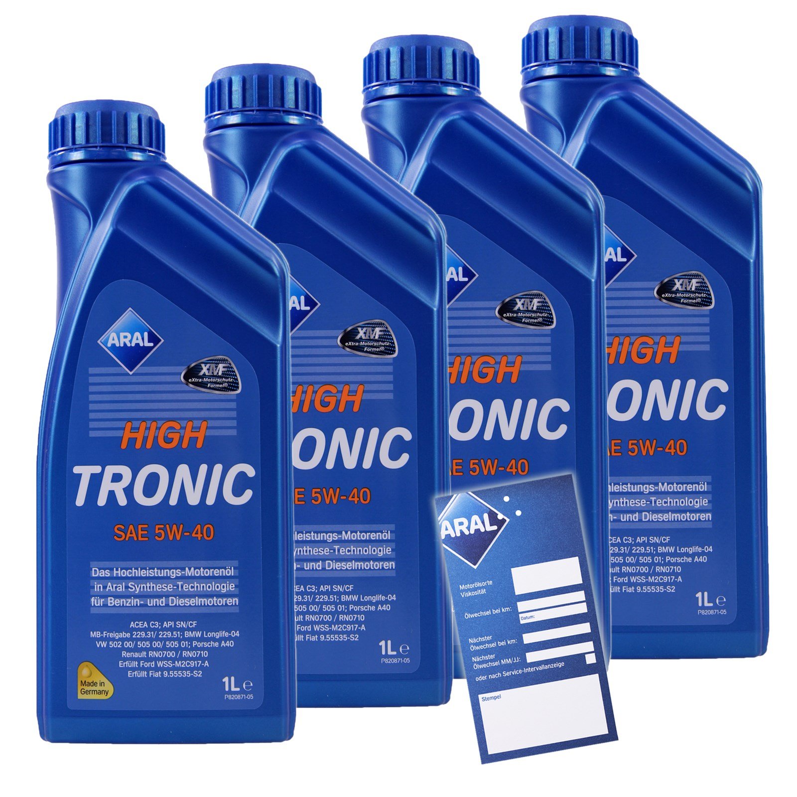 4x 1 L Liter ARAL HighTronic 5W-40 Motoröl inkl. Ölwechselanhänger von ARAL