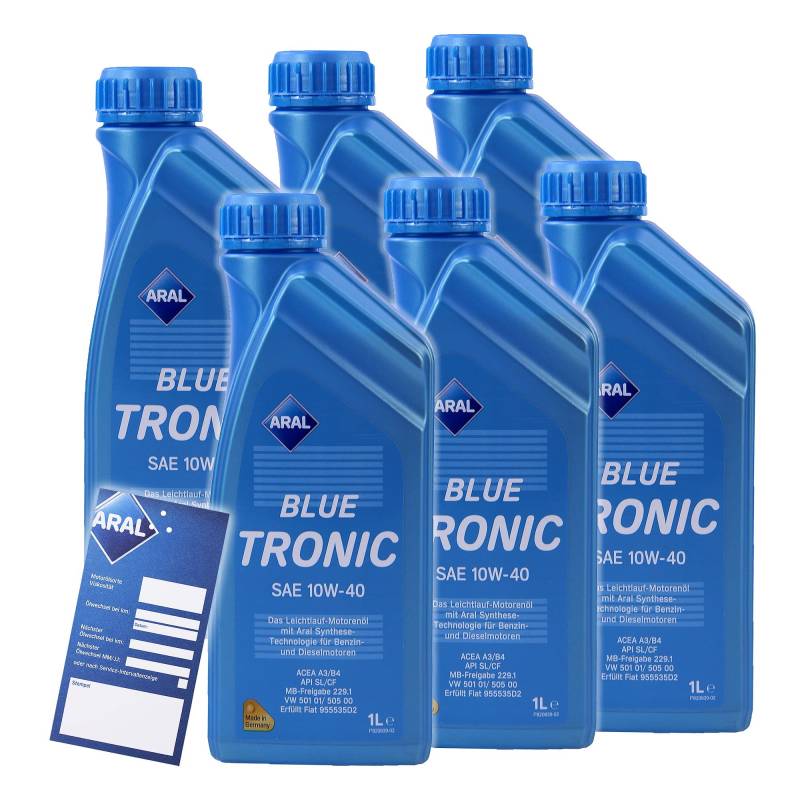 6x 1 L LITER ARAL BLUETRONIC BLUE TRONIC 10W-40 MOTOR-ÖL MOTOREN-ÖL 32007199 von ARAL