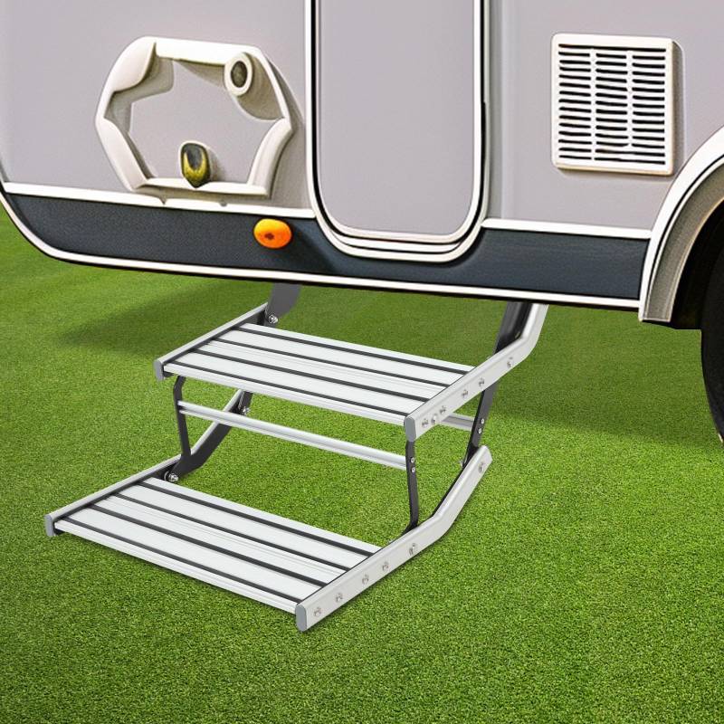 Doppelschritt für Wohnwagen, 2-stufige einziehbare Wohnmobil-Treppe, Aluminiumlegierung Wohnmobiltrittstufe, Camping Einstieg Schritt für Wohnmobile, Anti Rutsch, für Wohnmobil Reiseanhänger Caravan von ARBGO