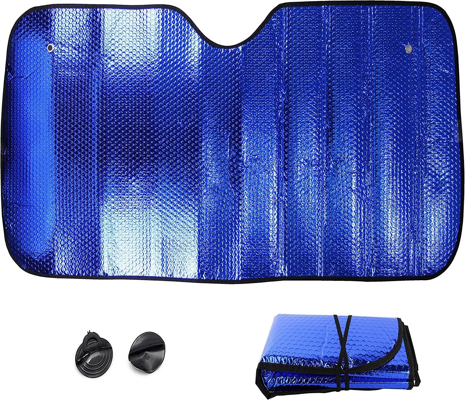 Sonnenblende für Auto, vorne, faltbar, Sonnenschutz, Frontscheibe, Universal, mit 2 Saugnäpfen, 2 Riemen (Blau) von ARBUTUS