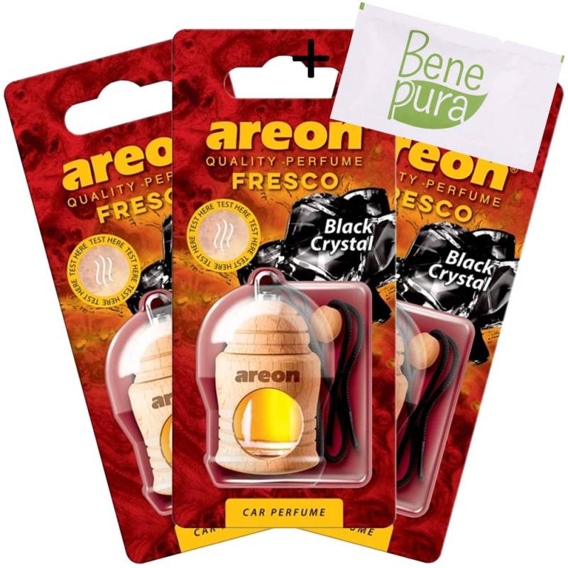 AREON Auto-Lufterfrischer Parfüm Fresco 4 ml - Schwarzer Kristall - Hängende Flasche Diffusor mit Echtholzdeckel, langlebig, Set von 3 von AREON