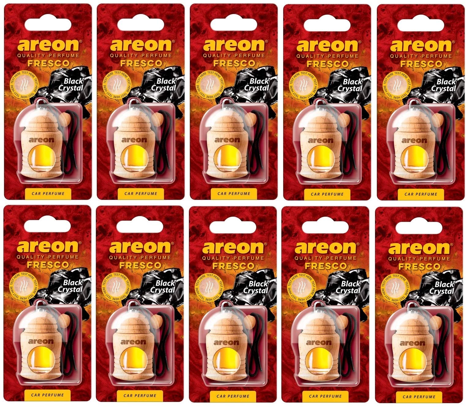 AREON Fresco Auto Duft Schwarzer Kristall Hängend Glas Duftflakon Flakon Holz Anhänger Spiegel 4ml (Pack x 10) von AREON