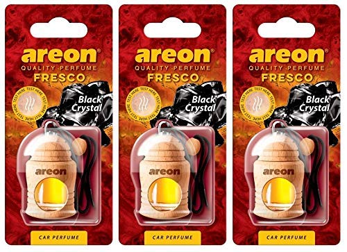 Areon Fresco Auto Duft Schwarzer Kristall Hängend Glas Duftflakon Flakon Holz Anhänger Spiegel 4ml (Pack x 3) von AREON