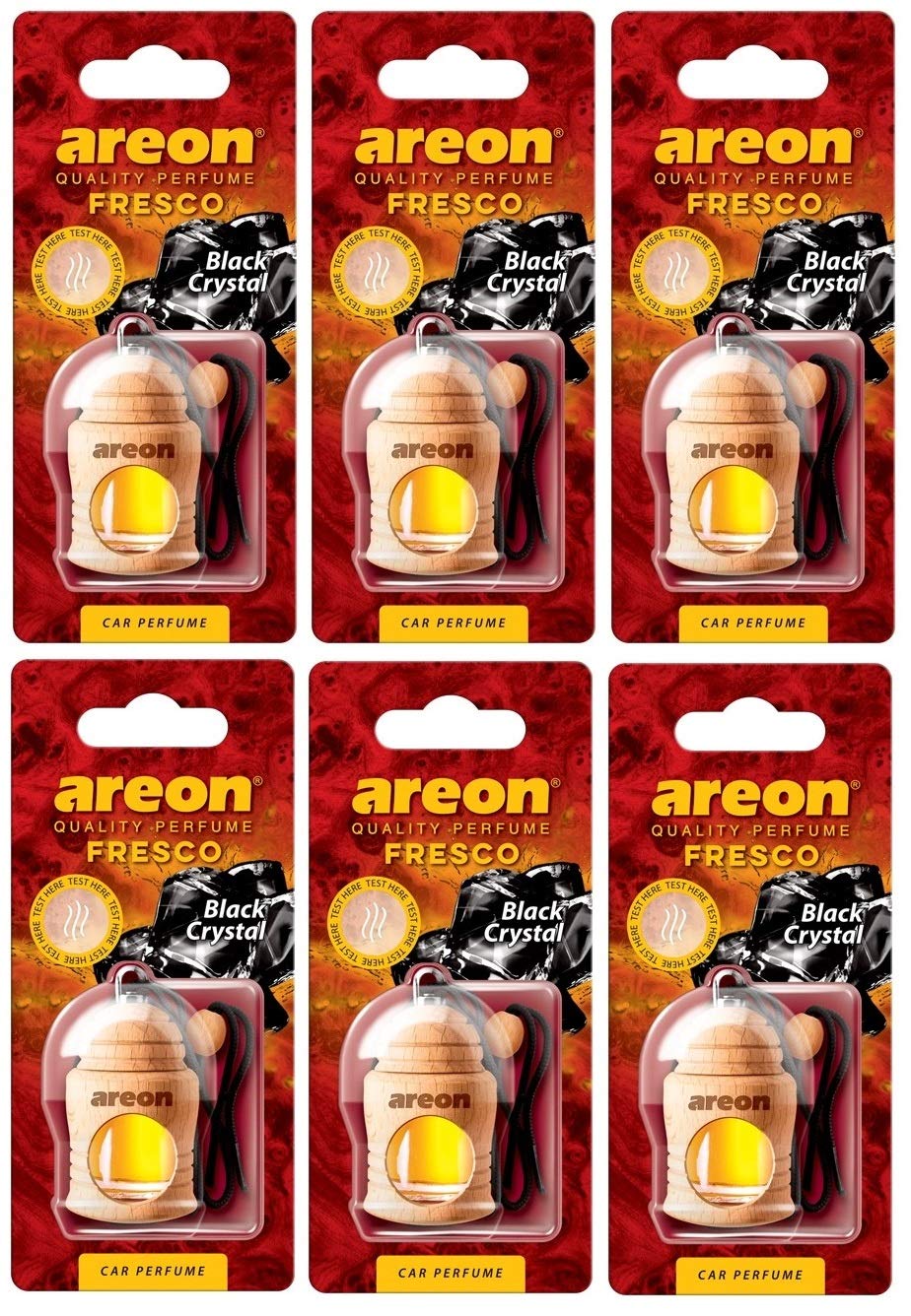 Areon Fresco Auto Duft Schwarzer Kristall Hängend Glas Duftflakon Flakon Holz Anhänger Spiegel 4ml (Pack x 6) von AREON