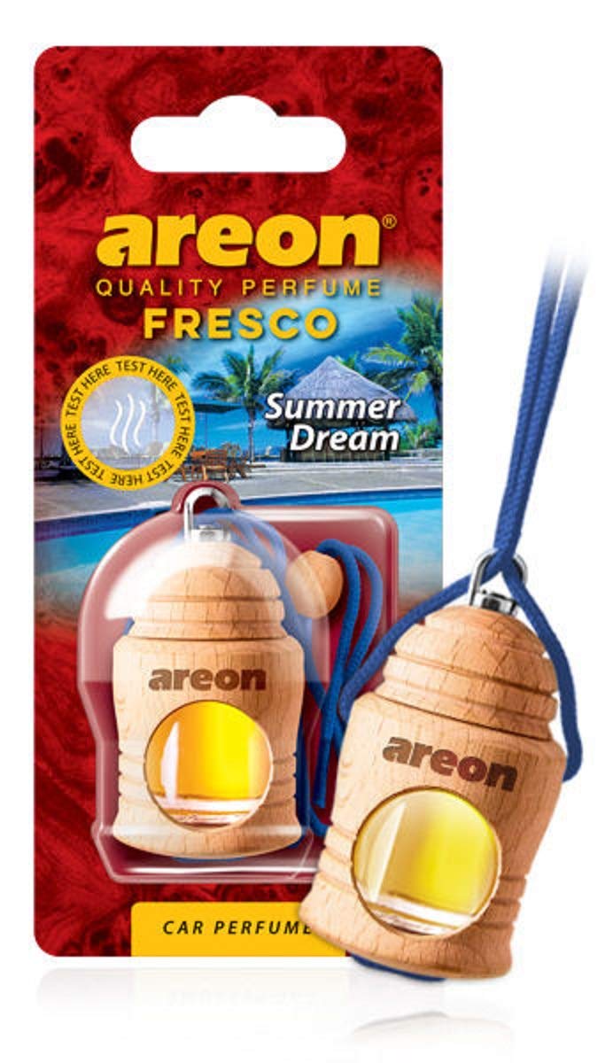 AREON Fresco Auto Duft Sommertraum Glas Duftflakon Flakon Holz Hängend Anhänger Spiegel Rot 4ml (Pack x 1) von AREON