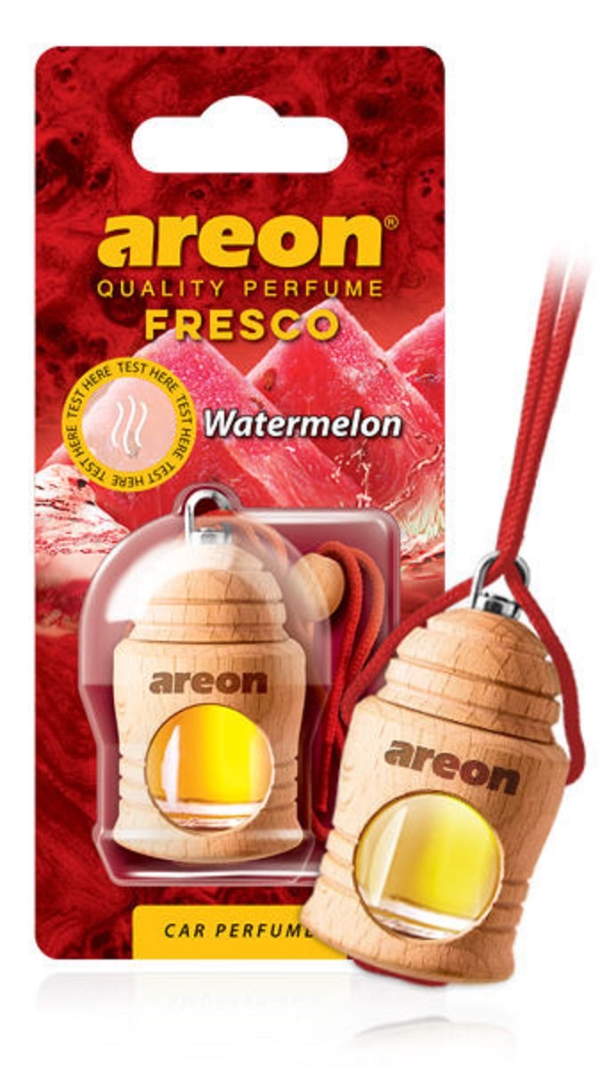 AREON Fresco Auto Duft Wassermelone Glas Duftflakon Flakon Holz Hängend Anhänger Spiegel Rot 4ml (Pack x 1) von AREON