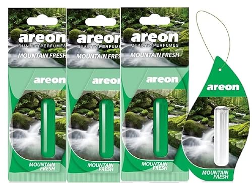 AREON Liquid Auto Duft Berg Frisch Autoduft Lufterfrischer Duftflakon Parfüm Set Flakon Aufhängen Hängend Anhänger Spiegel Grün 5ml 3D (Mountain Fresh Pack x 3) von AREON