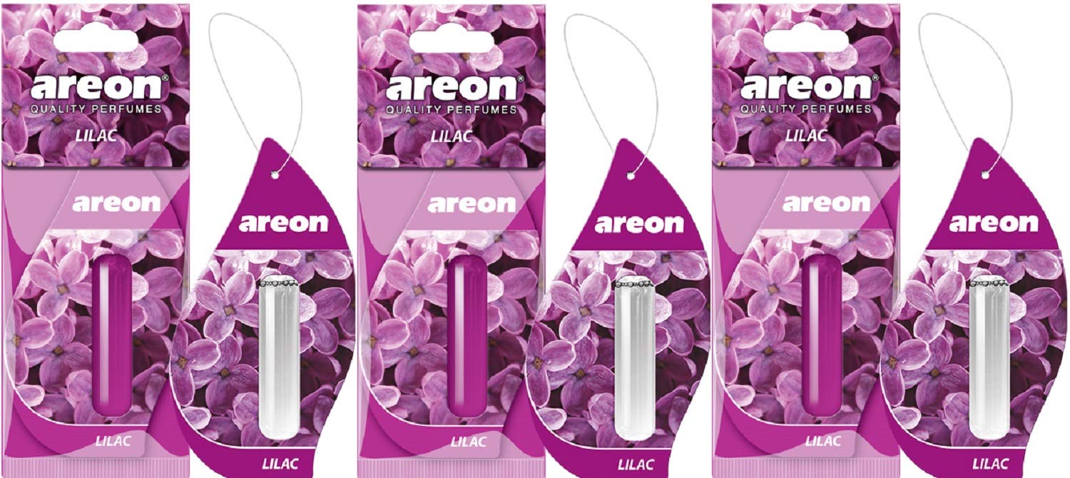 AREON Liquid Auto Duft Lila Blume Autoduft Duftflakon Parfüm Flakon Lufterfrischer Aufhängen Hängend Anhänger Spiegel Violett Set 5ml 3D (Lilac Pack x 3) von AREON
