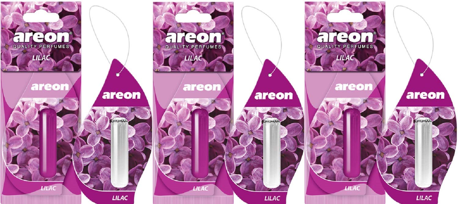 AREON Liquid Auto Duft Lila Blume Autoduft Duftflakon Parfüm Flakon Lufterfrischer Aufhängen Hängend Anhänger Spiegel Violett Set 5ml 3D (Lilac Pack x 3) von AREON