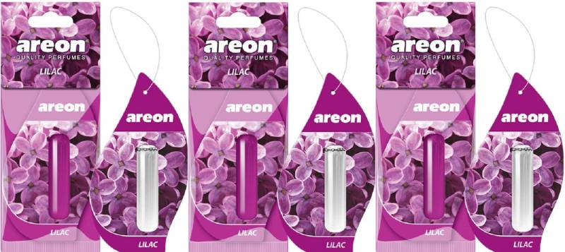 AREON Liquid Auto Duft Lila Blume Autoduft Duftflakon Parfüm Flakon Lufterfrischer Aufhängen Hängend Anhänger Spiegel Violett Set 5ml 3D (Lilac Pack x 3) von AREON