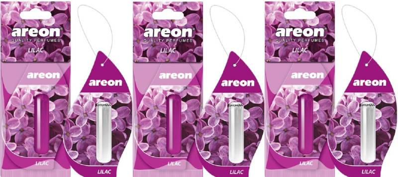AREON Liquid Auto Duft Lila Blume Autoduft Duftflakon Parfüm Flakon Lufterfrischer Aufhängen Hängend Anhänger Spiegel Violett Set 5ml 3D (Lilac Pack x 3) von AREON