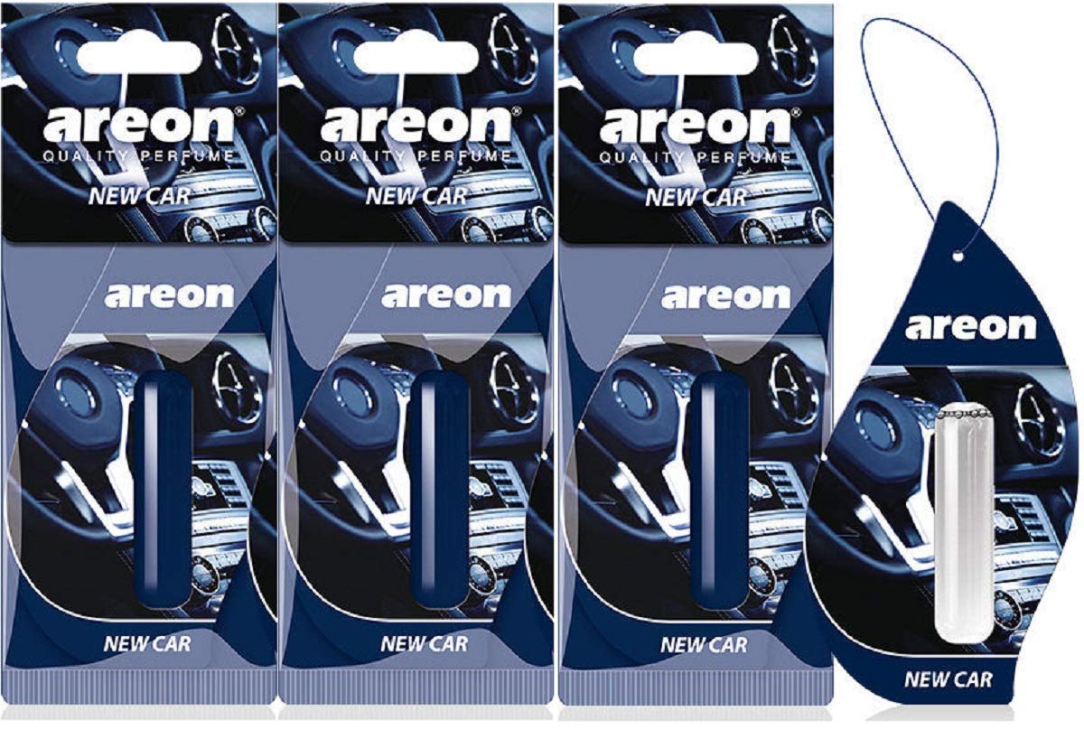 AREON Liquid Auto Duft New Car Neues Auto Lufterfrischer Neuwagen Parfüm Autoduft Blau Duftflakon Flakon Set Aufhängen Hängend Anhänger Spiegel 5ml 3D (Pack x 3) von AREON