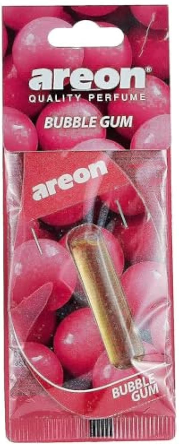 AREON Liquid Auto Lufterfrischer Bubble Gum Duft Autoduft Kaugummi Rosa Duftflakon Parfüm Flakon Aufhängen Hängend Anhänger Spiegel 5ml 3D (Bubblegum Pack x 1) von AREON