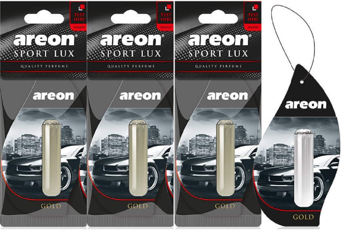 AREON Liquid Auto Duft Sport Lux Gold Autoduft Duftflakon Parfüm Flakon Lufterfrischer Aufhängen Hängend Anhänger Spiegel 5ml Schwarz 3D Set (Pack x 3) von AREON