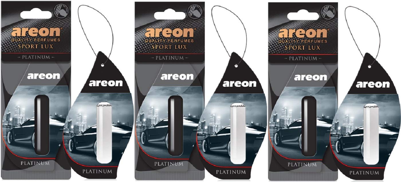 AREON Liquid Auto Parfüm Sport Lux Platin Autoduft Hängend Duftflakon Parfüm Flakon Lufterfrischer Aufhängen Anhänger Spiegel 5ml Schwarz 3D Set (Platinum Pack x 3) von AREON