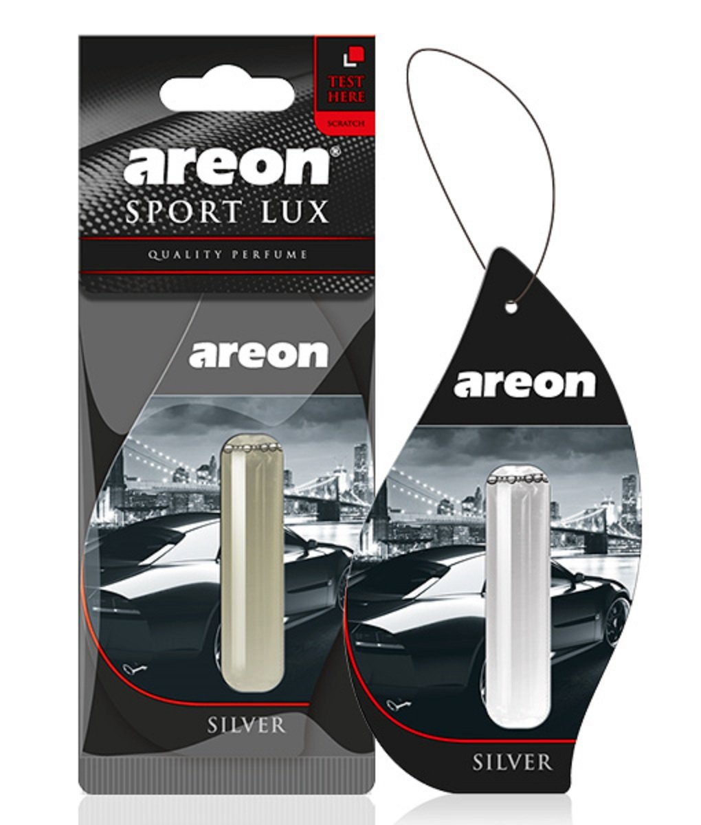 AREON Liquid Lufterfrischer Auto Duft Sport Lux Silber Autoduft Duftflakon Parfüm Flakon Aufhängen Hängend Anhänger Spiegel 5ml Schwarz 3D (Silver Pack x 1) von AREON