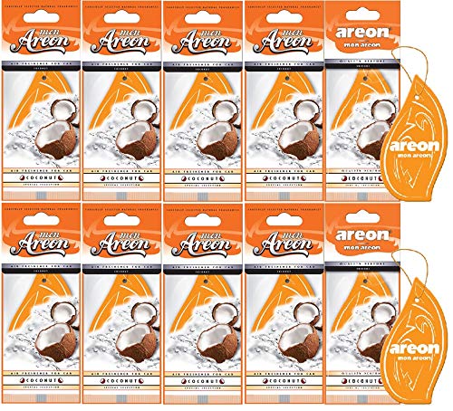 AREON Mon Auto Duft Kokosnuss Luft Autoduft Orange Hängend Aufhängen Anhänger Spiegel Kokos Cocos Pappe 2D Wohnung (Coconut Set Pack x 10) von AREON