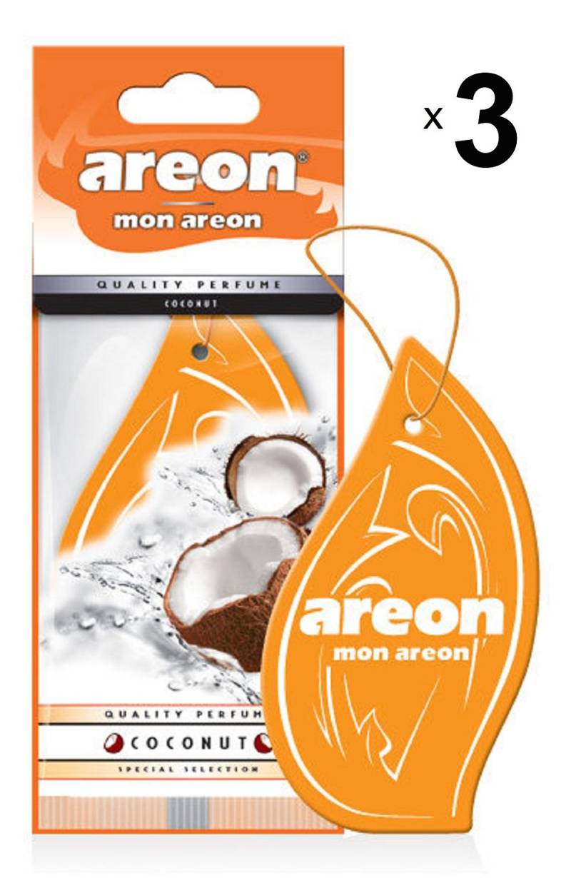 Areon Mon Auto Duft Kokosnuss Luft Autoduft Orange Hängend Aufhängen Anhänger Spiegel Kokos Cocos Pappe 2D Wohnung (Coconut Set Pack x 3) von AREON