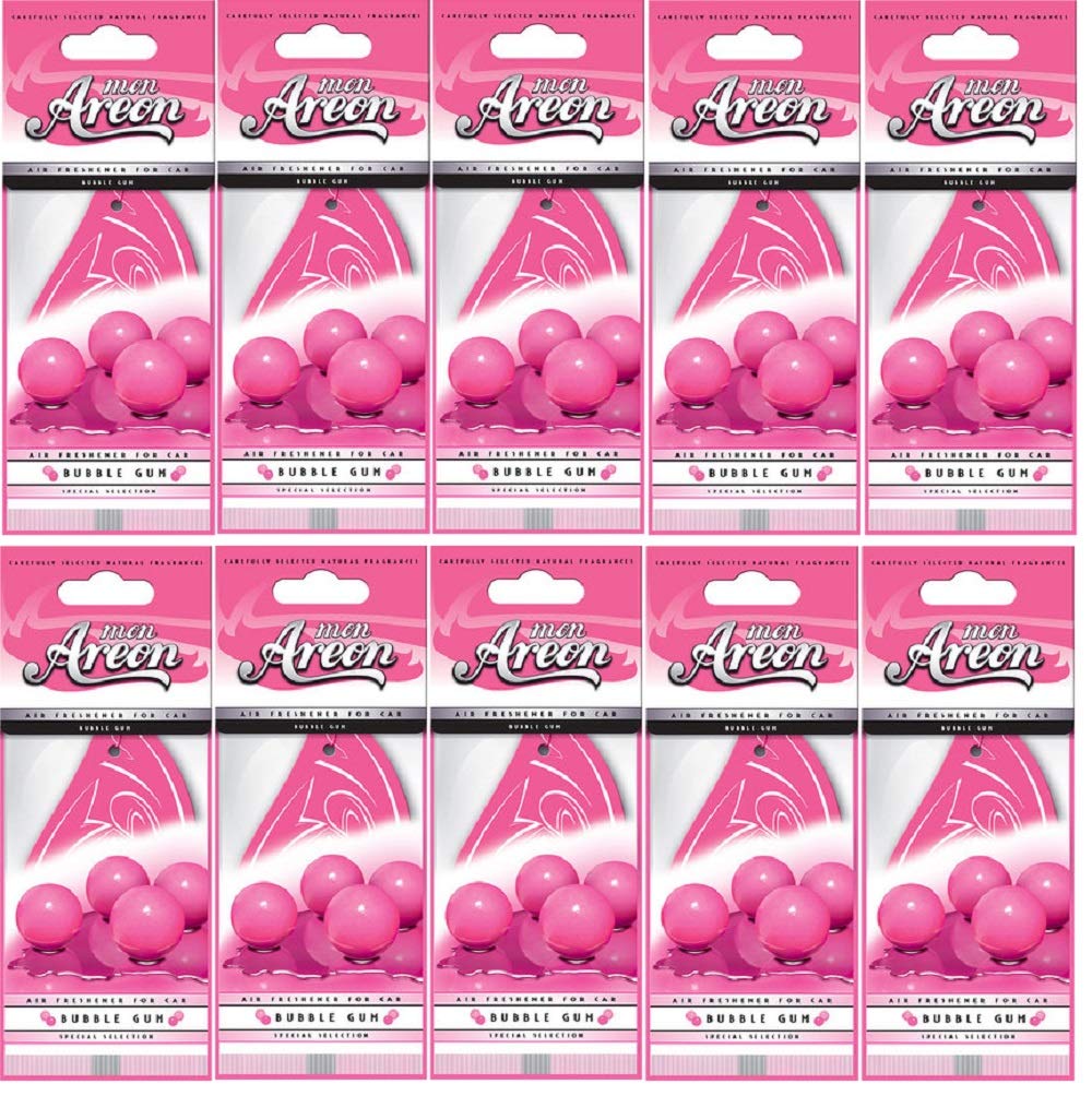 AREON Mon Auto Lufterfrischer Bubble Gum Duft Autoduft Kaugummi Pink Rosa Hängend Aufhängen Anhänger Spiegel Pappe 2D Wohnung (Set Pack x 10) von AREON
