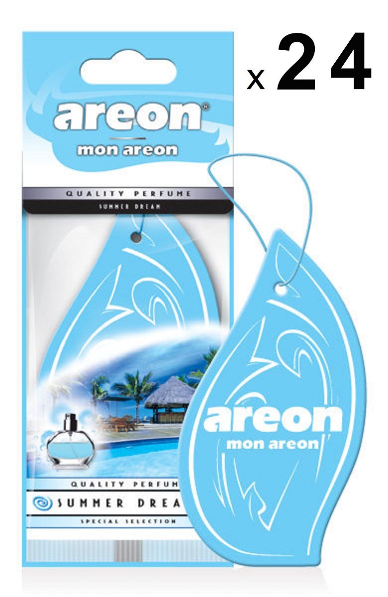 AREON Mon Auto Lufterfrischer Sommertraum Duft Anhänger Hängend Aufhängen Spiegel Blau Autoduft Pappe 2D Wohnung (Summer Dream Set Pack x 24) von AREON