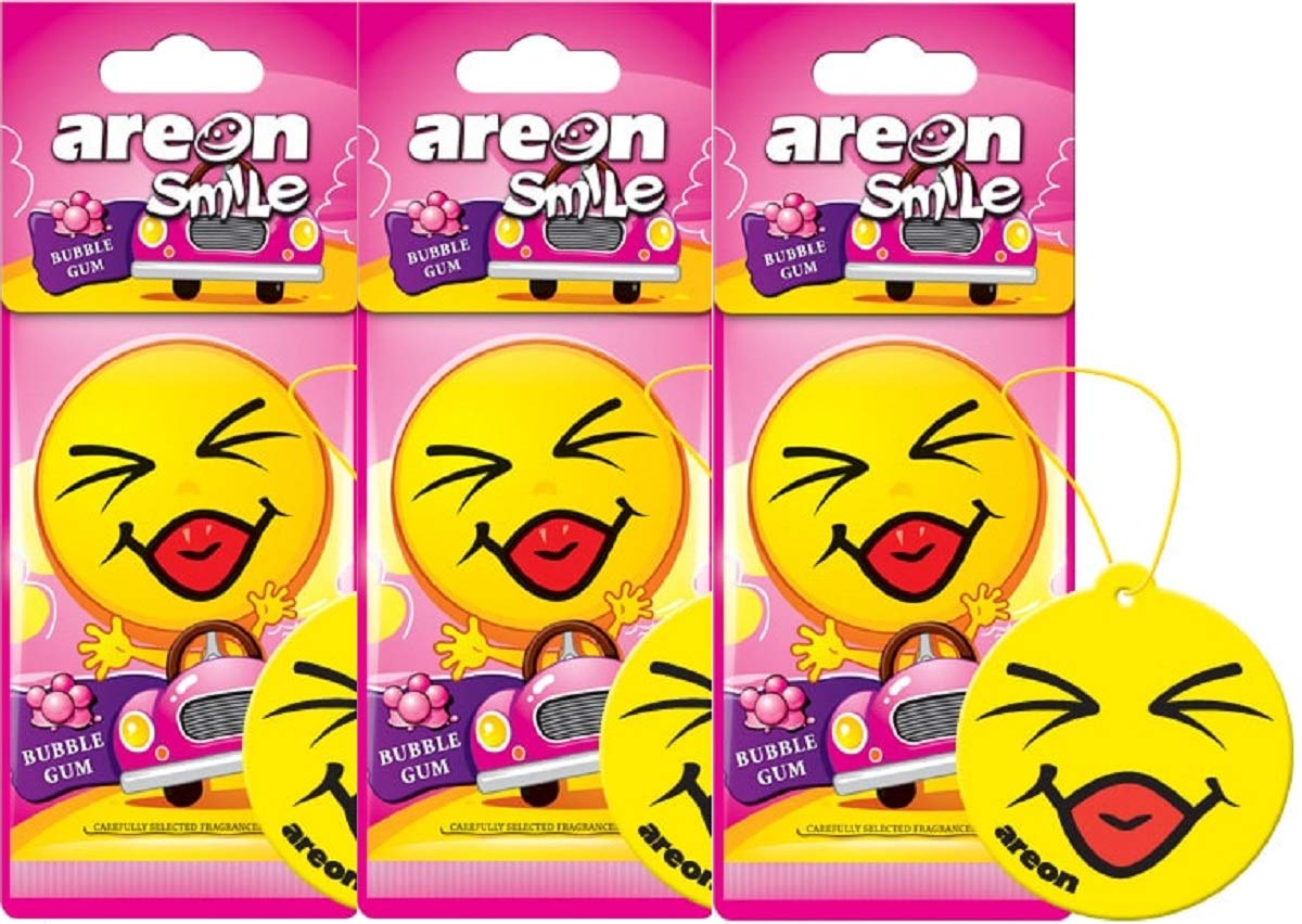 AREON Smile Dry Auto-Lufterfrischer Bubble Gum Sweet Bubblegum Yellow Fun Multi Pack of 3 von AREON