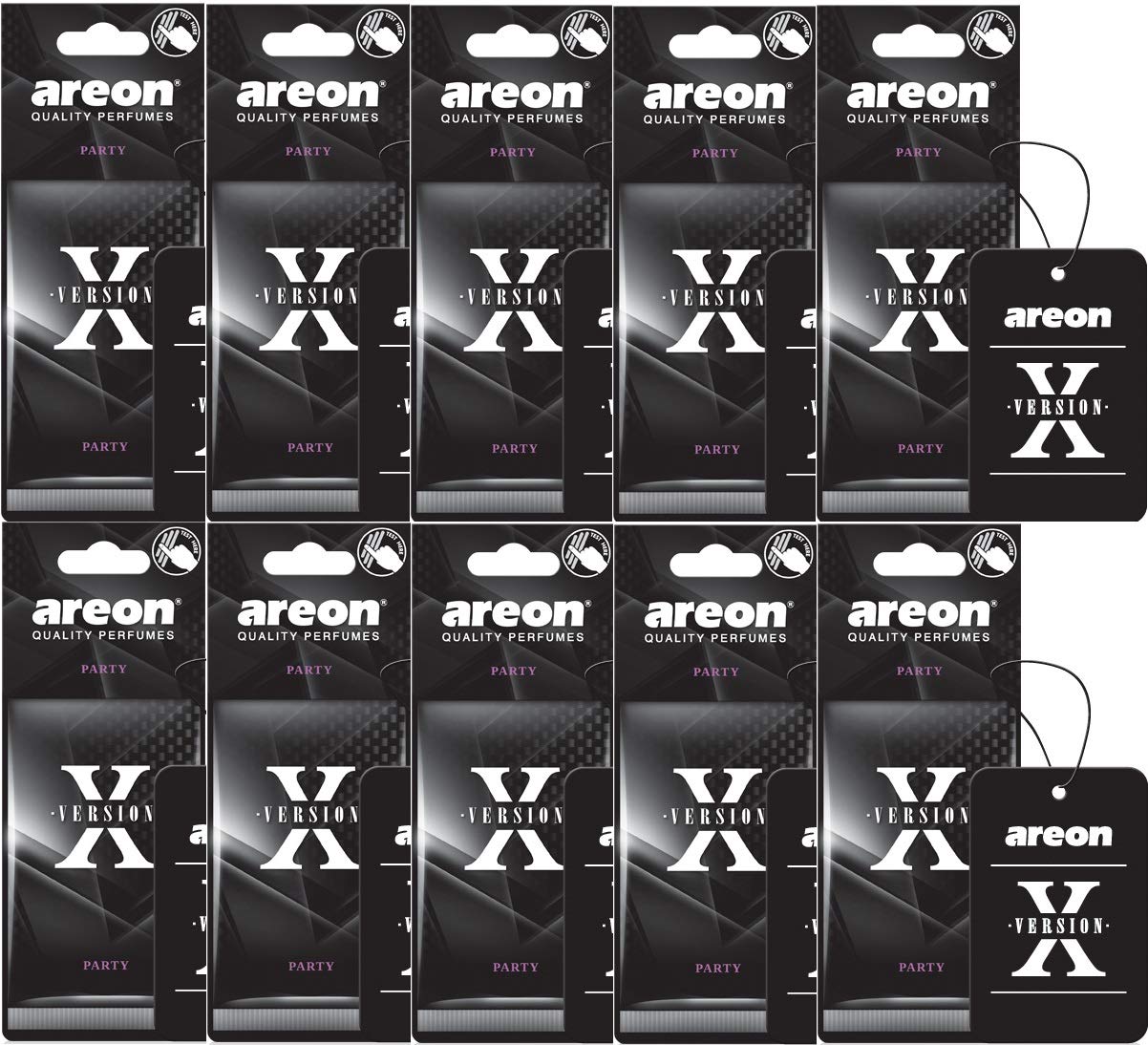 AREON X Autoduft Neuwagen New Car Neues Auto Lufterfrischer Schwarz  Aufhänger Anhänger Spiegel Pappe 2D (Set Pack x 6)