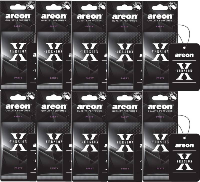 Areon X Auto Lufterfrischer Party Anhänger Aufhänger Spiegel Duft Autoduft Schwarz Pappe 2D (Set Pack x 10) von AREON