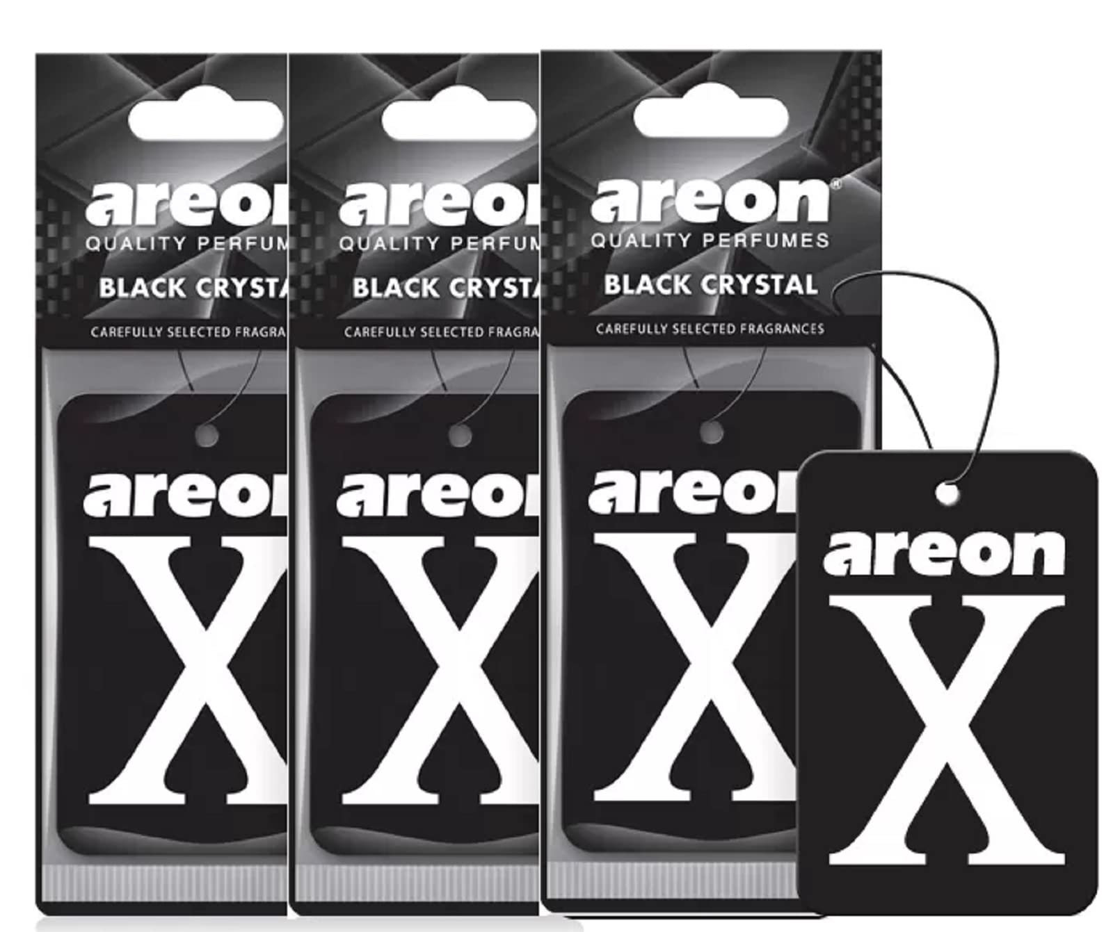 AREON X Autoduft Schwarz Kristall Auto Lufterfrischer Aufhänger Anhänger Spiegel Pappe 2D (Set Pack x 3) von AREON