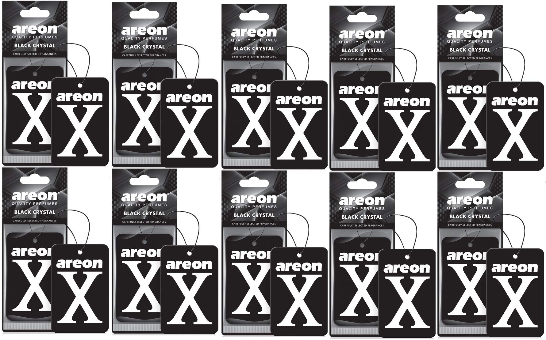 AREON X Autoduft Schwarz Kristall Auto Lufterfrischer Aufhänger Anhänger Spiegel Pappe 2D (Set Pack x 10) von AREON