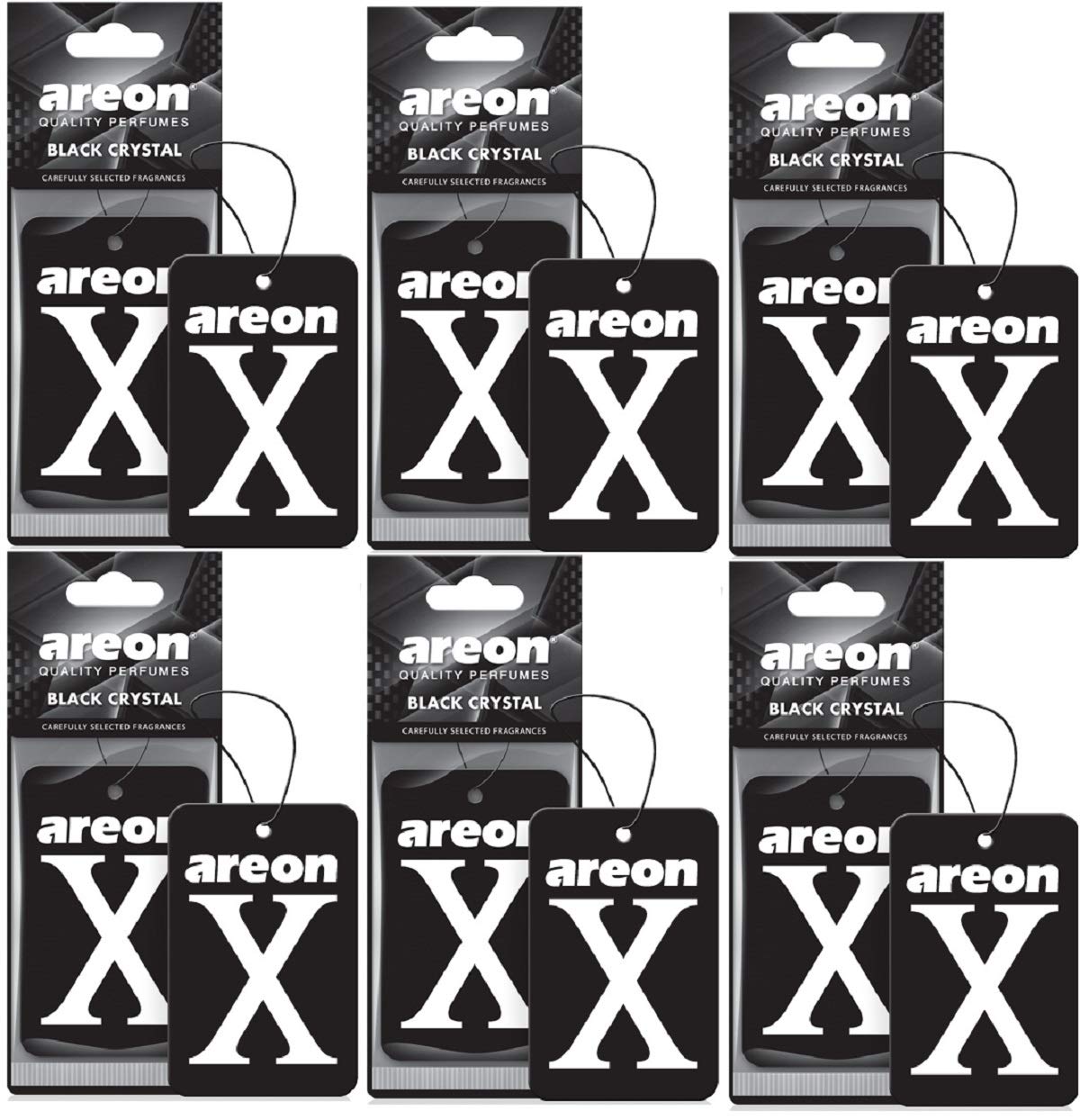 AREON X Autoduft Schwarz Kristall Auto Lufterfrischer Aufhänger Anhänger Spiegel Pappe 2D (Set Pack x 6) von AREON