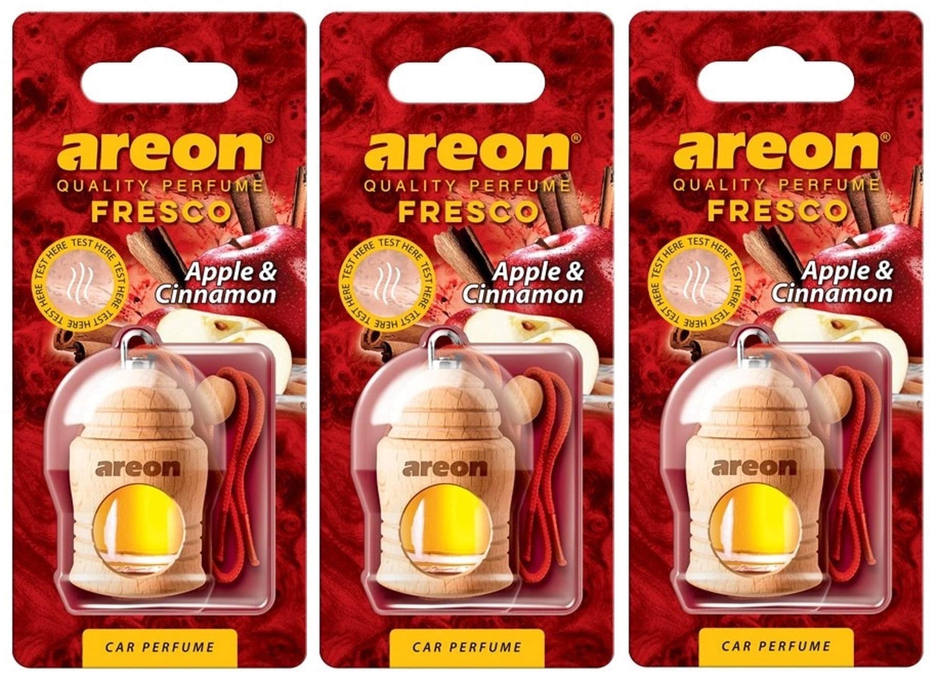 AREON Fresco Auto Duft Apfel Zimt Glas Duftflakon Flakon Holz Hängend Anhänger Spiegel Rot 4ml (Pack x 3) AREON Fresco Auto Duft Apfel Zimt Glas Duftflakon Flakon Holz Hängend Anhänger Spiegel Rot 4ml (Pack x 3) von AREON
