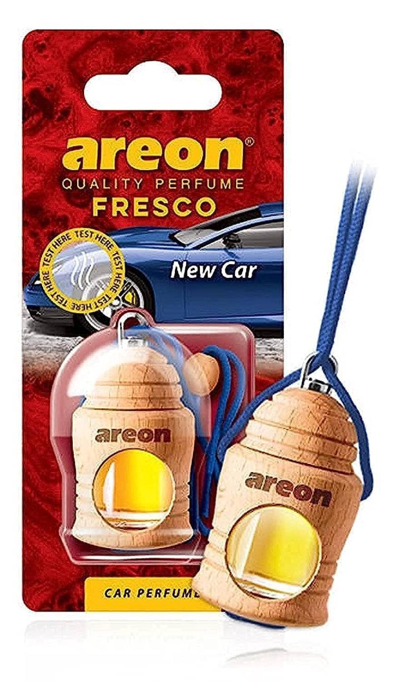 AREON Fresco Auto Duft New Car Neues Auto Neuwagen Blau Glas Duftflakon Holz Flakon Hängend Anhänger Spiegel 4ml (Pack x 1) von AREON