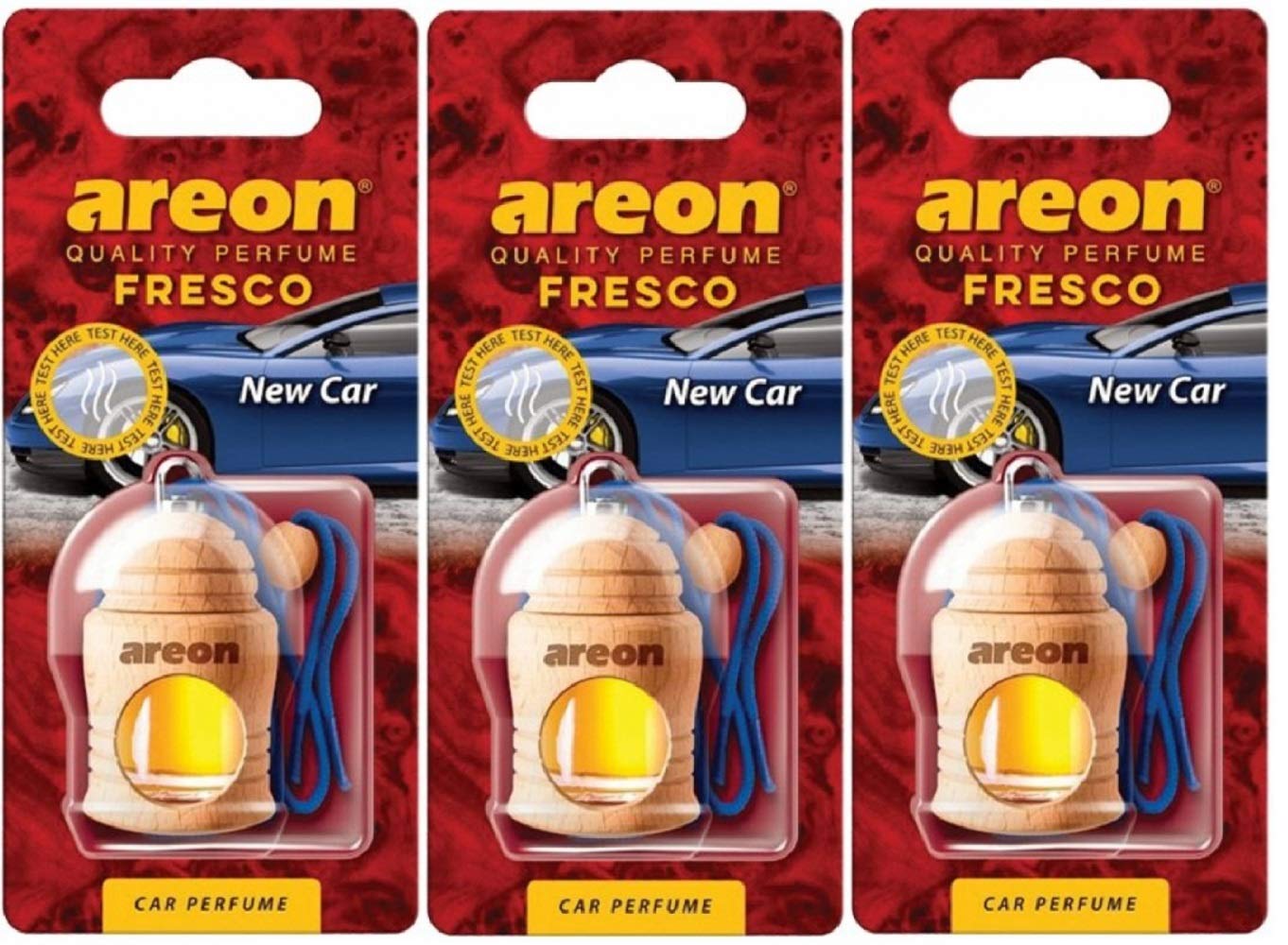AREON Fresco Auto Duft New Car Neues Auto Neuwagen Blau Glas Duftflakon Holz Flakon Set Hängend Anhänger Spiegel 4ml (Pack x 3) AREON Fresco Auto Duft New Car Neues Auto Neuwagen Blau Glas Duftflakon Holz Flakon Set Hängend Anhänger Spiegel 4ml (Pack x 3) von AREON