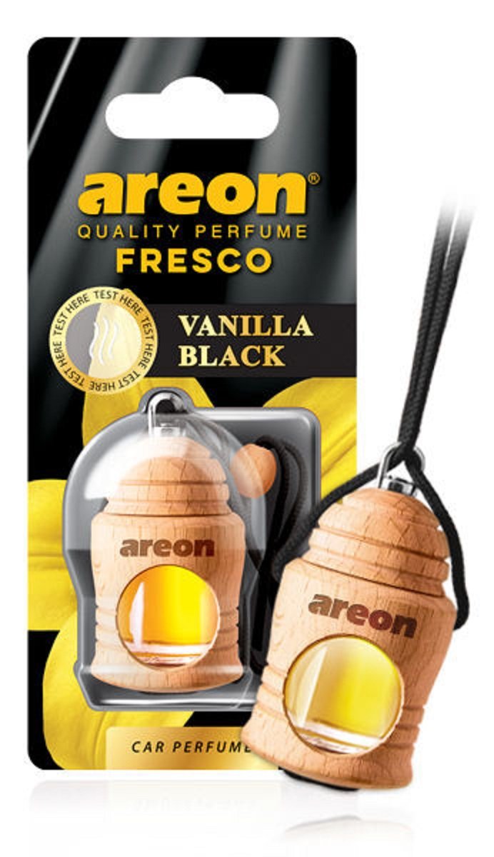 Areon Fresco Auto Vanille Schwarz Duft Glas Duftflakon Flakon Holz Hängend Anhänger Spiegel 4ml (Pack x 1) von AREON