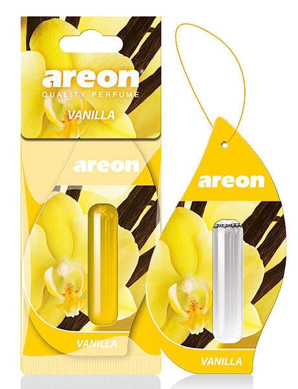 AREON Liquid Auto Lufterfrischer Vanille Duft Autoduft Duftflakon Parfüm Flakon Aufhängen Hängend Anhänger Spiegel Gelb 5ml 3D (Vanilla Pack x 1) von AREON