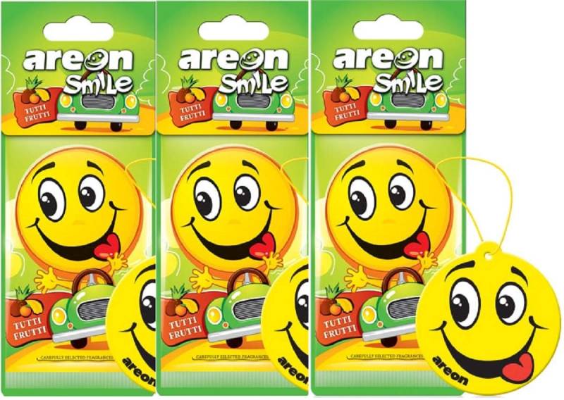 Areon Smile Dry Auto-Lufterfrischer Tutti Frutti Fun Gelb Multipack mit 3 Stück von AREON