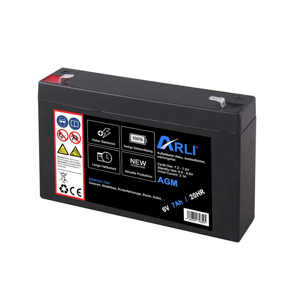 Akku für AGM Blei 6V 7,2Ah 20HR Batterie Glasfaservlies Bleiakku Bleigel Vlies wartungsfrei Technik Universal von ARLI