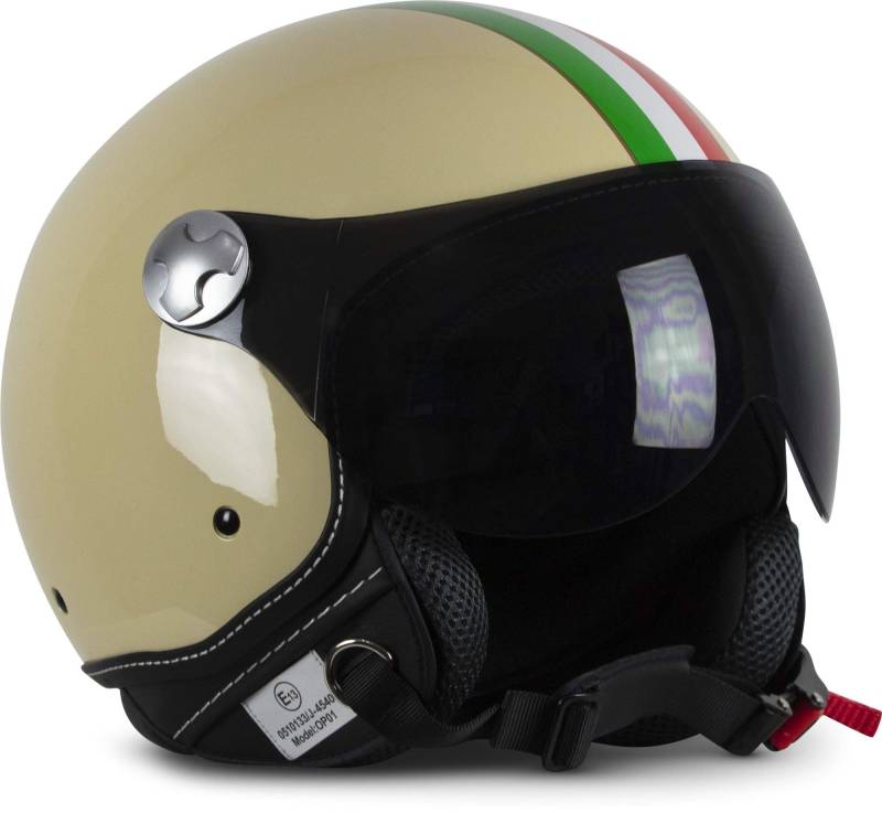 ARMOR HELMETS® AV-84 „Italy Creme“ · Jet-Helm · Motorrad-Helm Roller-Helm Scooter-Helm Moped Mofa-Helm Chopper Retro Vespa Vintage · ECE 22.05 Visier Schnellverschluss Tasche S (55-56cm) von ARMOR HELMETS