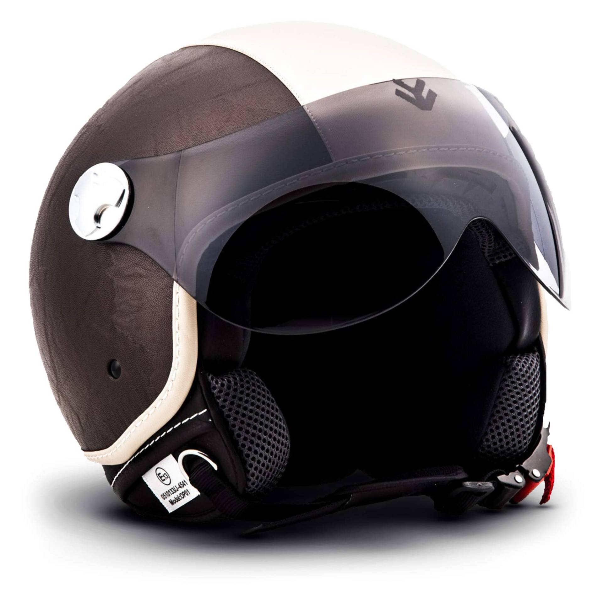 ARMOR HELMETS® AV-84 „Vintage Brown“ · Jet-Helm · Motorrad-Helm Roller-Helm Scooter-Helm Moped Mofa-Helm Chopper Retro Vespa Vintage Pilot Biker · ECE 22.05 Visier Schnellverschluss Tasche M (57-58cm) von SOXON
