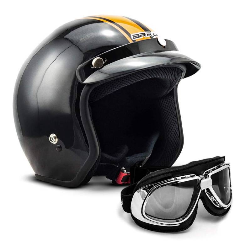 ARMOR Helmets AV-47 Set Jet-Helm Motorrad, Visier Helmet Bleutooth, XS (53-54cm), Schwarz/Schwarz von ARMOR HELMETS
