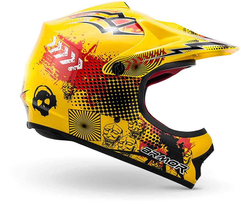 ARMOR HELMETS® AKC-49 „Yellow“ · Kinder Cross-Helm · Motorrad-Helm MX Cross-Helm MTB BMX Cross-Bike Downhill Off-Road Enduro-Helm Moto-Cross Sport · DOT Schnellverschluss Tasche L (57-58cm) von ARMOR HELMETS